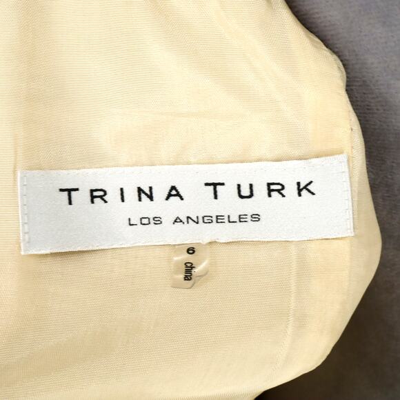 Trina Turk Dress Womens 6 Beige Silk Tweed Embroidered Neckline Racerback Lined - Picture 3 of 16